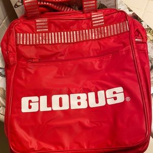 Three Globus red/white Travel totes water resistant 13” x 12 1/2” x 5 1/2” New